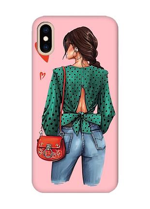 Матовый розовый чехол на iphone xs max :: девушка в зеленом (принт 224)
