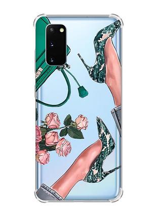 Чохол із потовщеними кутами на samsung galaxy s20 plus туфельки і квіти (принт 225)