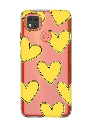 Прозрачный чехол для xiaomi redmi 9c/10a :: сердечка желтые (принт 259)