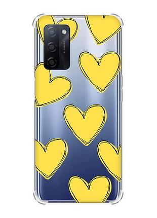 Чохол з потовщеними кутами на oppo a55 :: сердечка жовті (принт 259)