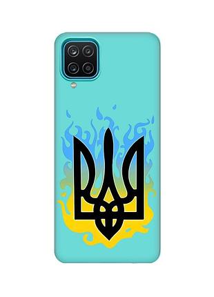 Матовий бірюзовий чохол на samsung galaxy a12 :: тризуб полум'я (принт 257)