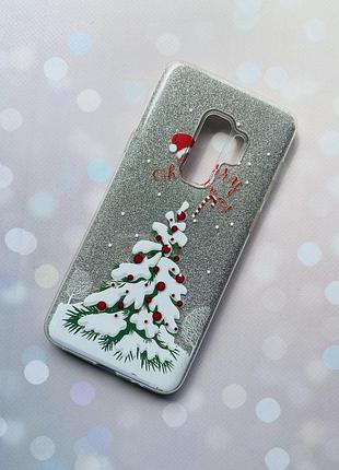 Силиконовый блестящий чехол для samsung s9 plus новогодняя елка