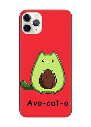 Матовый красный чехол на iphone 11 pro max :: котик авокадо (принт 306)