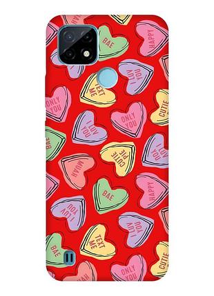Матовий червоний чохол на realme c21y :: сердечка з текстом (принт 333)