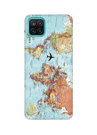 Матовый чехол с бирюзовыми боками для samsung galaxy a12 :: карта мира (принт 318)