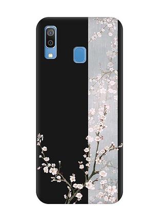 Матовый черный чехол на samsung galaxy a30 (2019)/a20 (2019) цветущая сакура (принт 285)