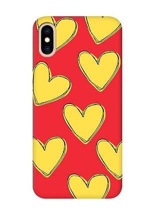 Матовий червоний чохол на iphone xs max :: сердечка жовті (принт 259)