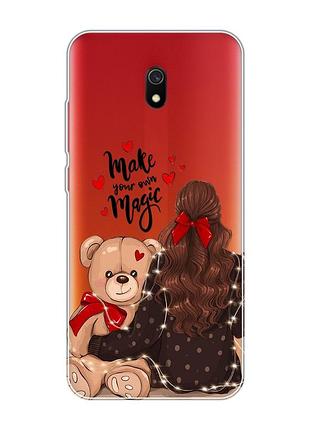 Прозрачный чехол на xiaomi redmi 8a :: девушка с мишкой (принт 188)