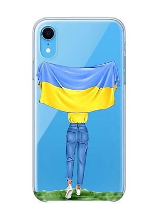 Прозрачный чехол на iphone xr :: девушка с флагом (принт 263)