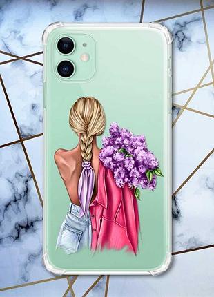Чехол с утолщёнными углами на iphone 11 :: девушка с сиренью (принт 7)