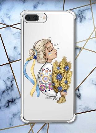 Чохол з потовщеними кутами на iphone 7 plus/8 plus :: українка з колосками (принт 173)