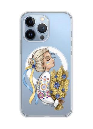 Магнітний чохол на iphone 13 pro (6.1) із підтримкою magsafe :: українка з колосками (патріотичний принт 173)