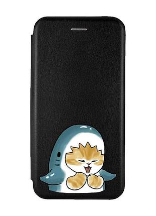 Чехол-книжка с рисунком для samsung galaxy a12 чёрный :: котёнок акула (принт 376)