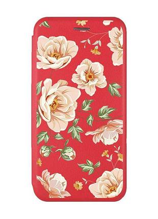 Чехол-книжка с рисунком для xiaomi redmi 12c красный :: цветы пастельные (принт 277)