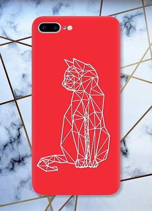 Матовий червоний чохол на iphone 7 plus/8 plus :: котик (принт 125)