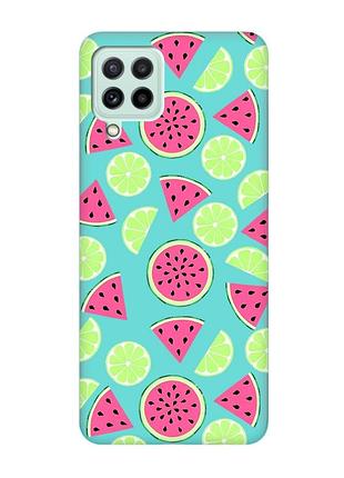 Матовый бирюзовый чехол на samsung galaxy m32/m22/a22 4g :: арбузы и лайм (принт 345)