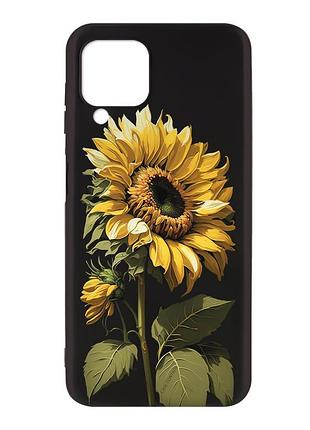 Матовый черный чехол на samsung galaxy a12 :: подсолнечник (принт 274)
