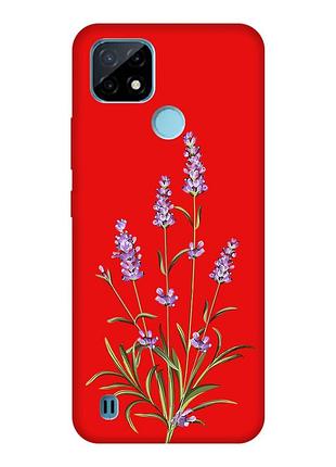 Матовый красный чехол на realme c21y :: веточки лаванды (принт 266)