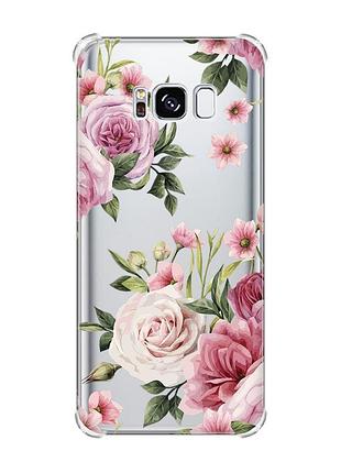 Чохол з потовщеними кутами на samsung galaxy s8 :: рожеві квіти (принт 287)
