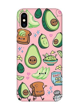 Матовый розовый чехол на iphone xs max :: милашки авокадо каваи (принт 305)