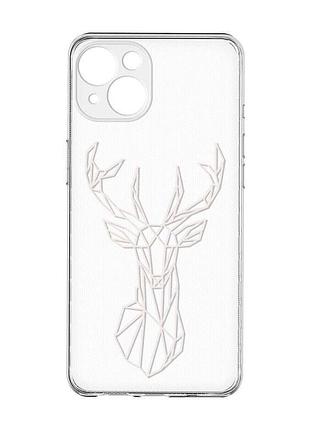 Прозрачный чехол с защитой камер на iphone 15 :: олень (принт 129)