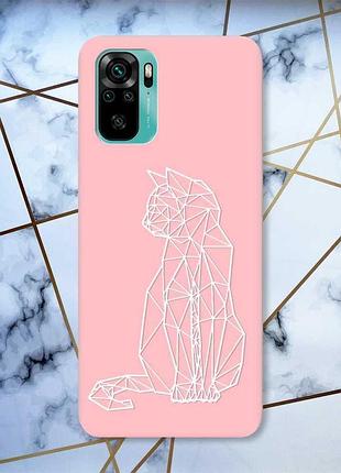 Матовый розовый чехол на xiaomi redmi note 10 / note 10s кошечка принт 125