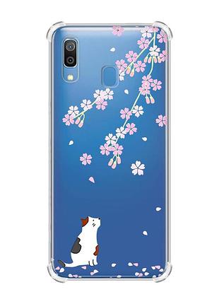 Чехол с утолщёнными углами на samsung galaxy a30 (2019)/a20 (2019) котик и сакура (принт 283)