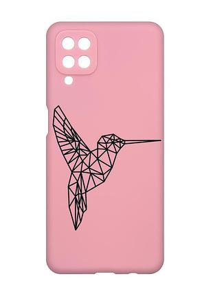 Матовый розовый чехол на samsung galaxy a12 :: колибри (принт 122)
