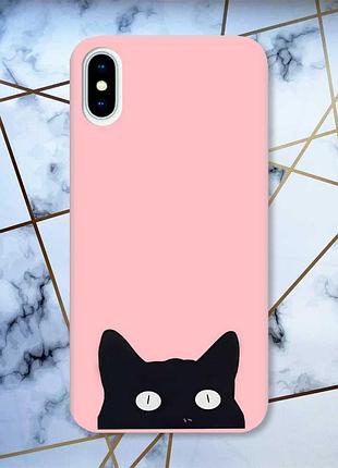 Матовий рожевий чохол на iphone x / xs дизайн котик принт 119