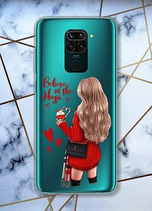 Прозорий чохол на xiaomi redmi note 9 дівчина з кавою принт 137