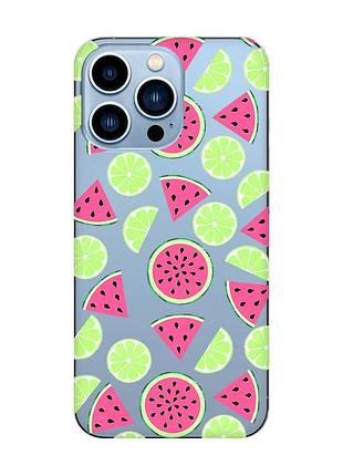 Прозрачный чехол на iphone 13 pro max :: арбузы и лайм (принт 345)