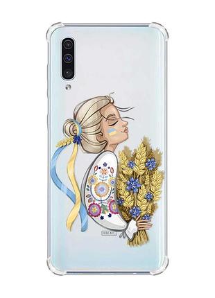 Чохол з потовщеними кутами на samsung galaxy а50 (2019) а505 :: українка з колосками (принт 173)