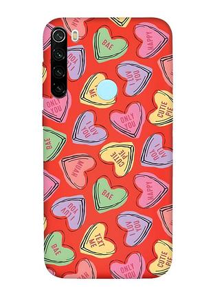 Матовий червоний чохол на xiaomi redmi note 8t :: сердечка з текстом (принт 333)