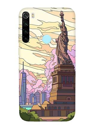 Чехол с красными боками на xiaomi redmi note 8t :: статуя свободы (принт 331)