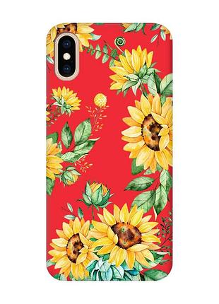 Матовый красный чехол на iphone xs max :: подсолнухи (принт 288)