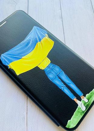 Чехол-книжка с рисунком для xiaomi redmi note 11t черный :: девушка с флагом (принт 263) 2