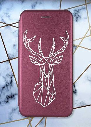 Чехол-книжка с рисунком на iphone xr :: бордовый :: олень (принт 129)