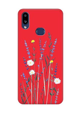 Матовый красный чехол на samsung galaxy a10s (a107) :: полевые цветы (принт 270)