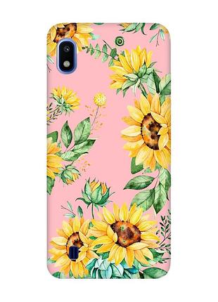 Матовый розовый чехол на samsung galaxy a10 (2019) a105 :: подсолнухи (принт 288)