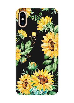 Матовий чорний чохол на iphone xs max :: соняхи (принт 288)