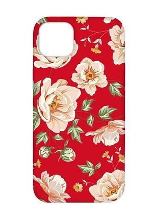 Матовый красный чехол на iphone 14 plus :: цветы пастельные (принт 277)