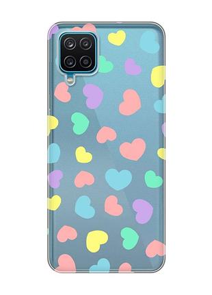 Прозорий чохол на samsung galaxy a12 4g :: різнокольорові сердечка (принт 335)