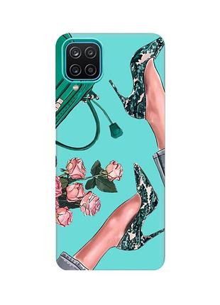 Матовий бірюзовий чохол на samsung galaxy a12 :: туфельки і квіти (принт 225)