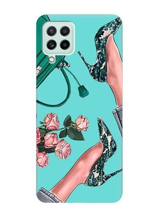 Матовий бірюзовий чохол на samsung galaxy a22 4g/ m32/ m22 :: туфельки і квіти (принт 225)