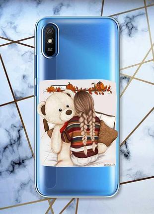 Прозорий чохол на xiaomi redmi 9a дизайн дівчинка з ведмедиком принт 117