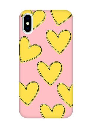 Матовый розовый чехол на iphone x/xs :: сердечка желтые (принт 259)