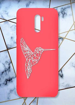 Матовый красный чехол на xiaomi redmi note 8 pro колибри принт 123