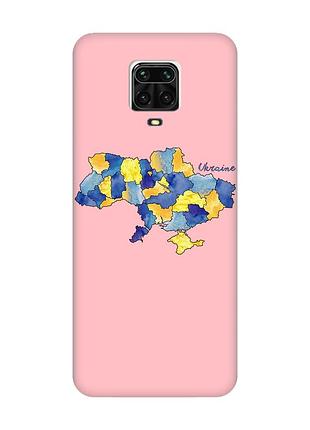 Матовый розовый чехол на xiaomi redmi note 9 pro / 9s / 9 pro max :: карта украины (принт 261)