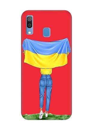 Матовый красный чехол на samsung galaxy a30 (2019) / a20 (2019) :: девушка с флагом (принт 263)