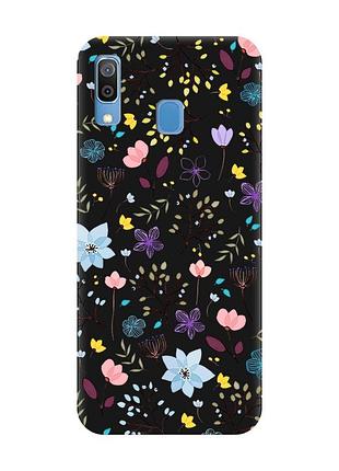 Матовый черный чехол на samsung galaxy a30 (2019)/a20 (2019) цветочный фон (принт 267)